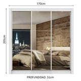Placard Matrimonial Lyon 3 Puertas Corredizas con Espejo 2 Cajones Blanco