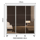 Placard Matrimonial Lyon 3 Puertas Corredizas con Espejo 2 Cajones con Patas Blanco