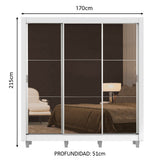 Placard Matrimonial Lyon 3 Puertas Corredizas con Espejo 2 Cajones con Patas Blanco