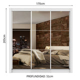 Placard Matrimonial Lyon Plus 3 Puertas Corredizas con Espejo Blanco