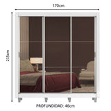 Placard Matrimonial Lyon Plus 3 Puertas Corredizas con Espejo 4 Cajones con Patas Blanco