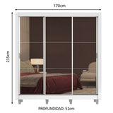 Placard Matrimonial Lyon Plus 3 Puertas Corredizas con Espejo 4 Cajones con Patas Blanco