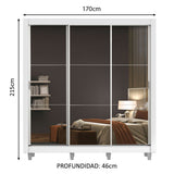 Placard Matrimonial 3 Puertas Corredizas con Espejos con Patas Blanco Monaco