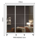Placard Matrimonial 3 Puertas Corredizas con Espejos con Patas Blanco Monaco