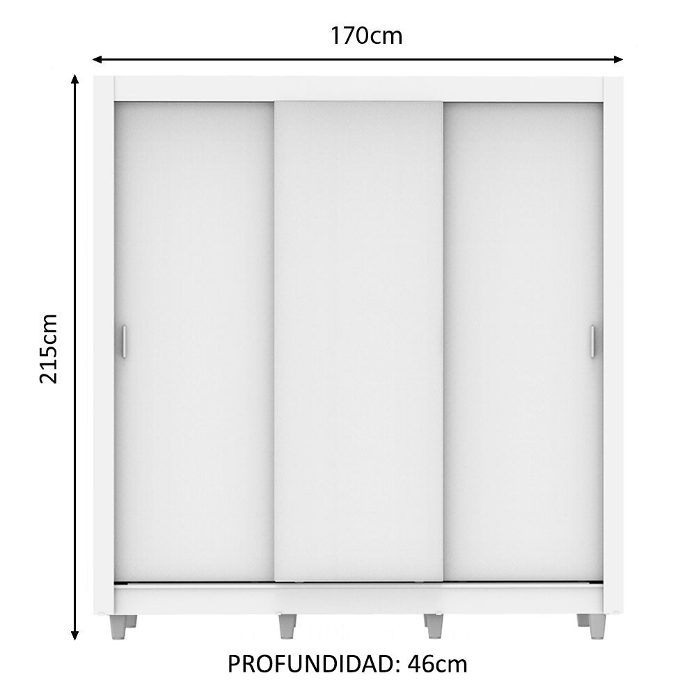 Placard Matrimonial Mónaco 3 Puertas Corredizas con Patas Blanco