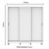 Placard Matrimonial Mónaco 3 Puertas Corredizas con Patas Blanco