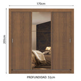 Placard Matrimonial Monaco 3 Puertas Corredizas 1 con Espejo - Marrón