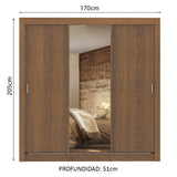 Placard Matrimonial Lyon 3 Puertas Corredizas con Espejo 2 Cajones Marrón