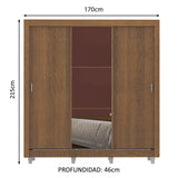 Placard Matrimonial Lyon 3 Puertas Corredizas con Espejo 2 Cajones con Patas Marrón