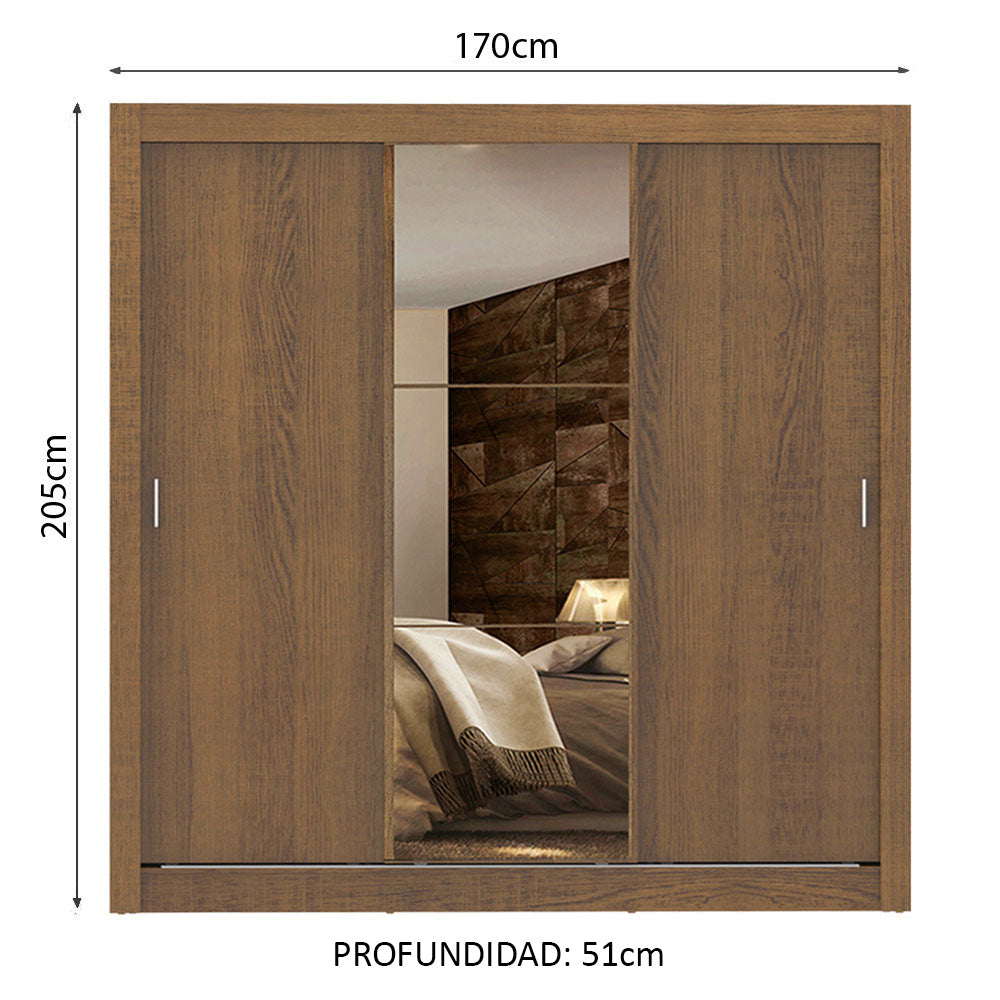 Placard Matrimonial Lyon Plus 3 Puertas Corredizas con Espejo 4 Cajones Marrón
