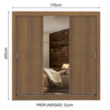 Placard Matrimonial Lyon Plus 3 Puertas Corredizas con Espejo 4 Cajones Marrón