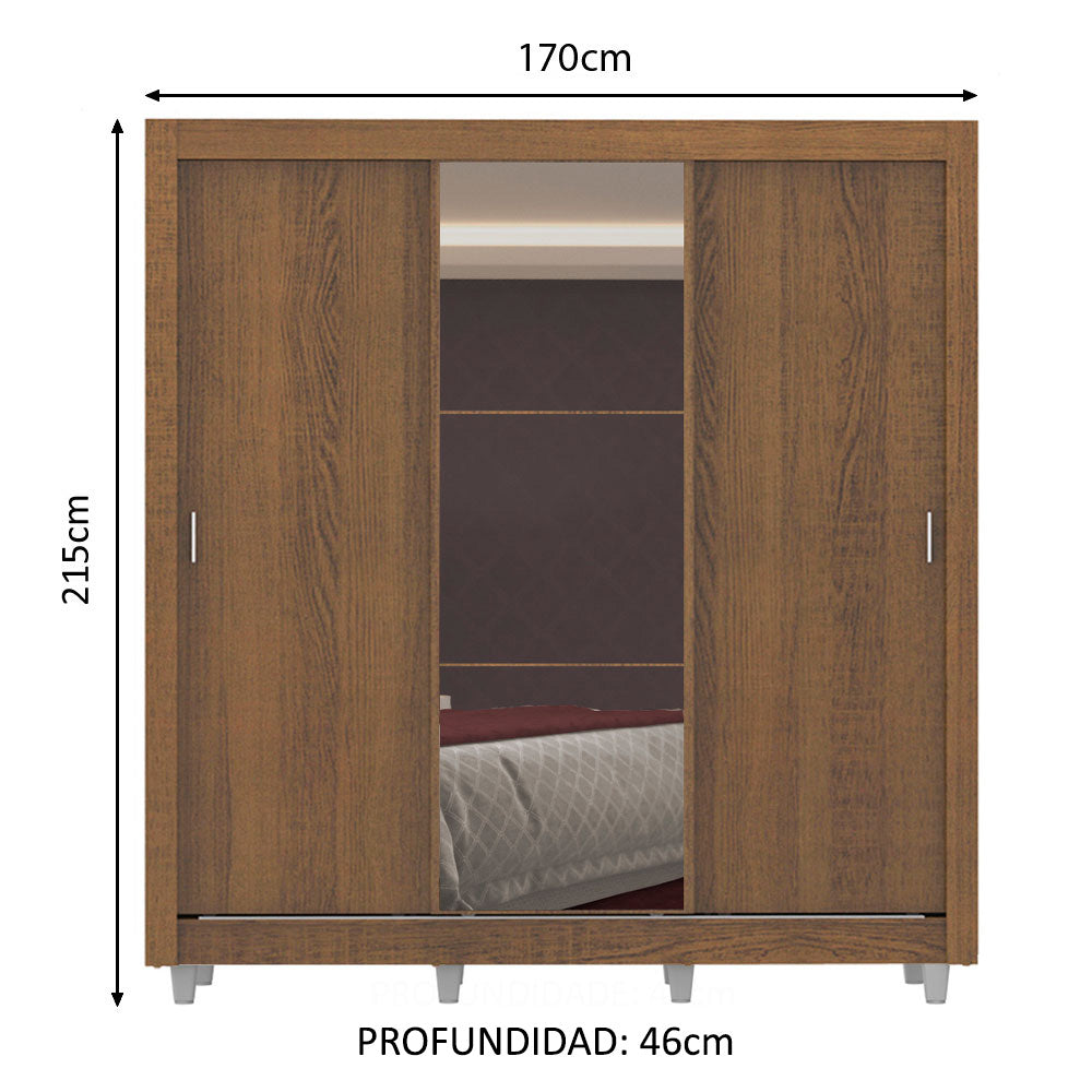 Placard Matrimonial Lyon Plus 3 Puertas Corredizas con Espejo 4 Cajones con Patas Marrón