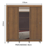 Placard Matrimonial Lyon Plus 3 Puertas Corredizas con Espejo 4 Cajones con Patas Marrón