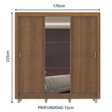 Placard Matrimonial Lyon Plus 3 Puertas Corredizas con Espejo 4 Cajones con Patas Marrón