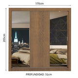 Placard Matrimonial Lyon 3 Puertas Corredizas con Espejos 2 Cajones Marrón