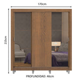 Placard Matrimonial Lyon 3 Puertas Corredizas con Espejos 2 Cajones con Patas Marrón