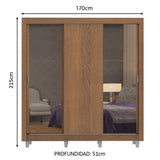 Placard Matrimonial Lyon 3 Puertas Corredizas con Espejos 2 Cajones con Patas Marrón
