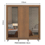 Placard Matrimonial Lyon Plus 3 Puertas Corredizas con Espejos 4 Cajones con Patas Marrón