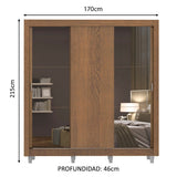 Placard Matrimonial 3 Puertas Corredizas con Espejos con Patas Marrón Monaco