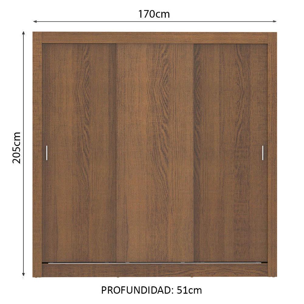 Placard Matrimonial Lyon 3 Puertas Corredizas 2 Cajones Marrón