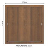 Placard Matrimonial Lyon 3 Puertas Corredizas 2 Cajones Marrón