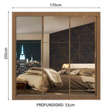 Placard Matrimonial Monaco 3 Puertas Corredizas con Espejo - Marrón