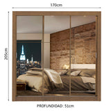 Placard Matrimonial Lyon 3 Puertas Corredizas con Espejo 2 Cajones Marrón