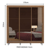 Placard Matrimonial Lyon 3 Puertas Corredizas con Espejo 2 Cajones con Patas Marrón