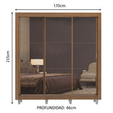 Placard Matrimonial Lyon Plus 3 Puertas Corredizas de Espejo 4 Cajones con Patas Marrón
