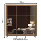 Placard Matrimonial 3 Puertas Corredizas con Espejos con Patas Marrón Monaco