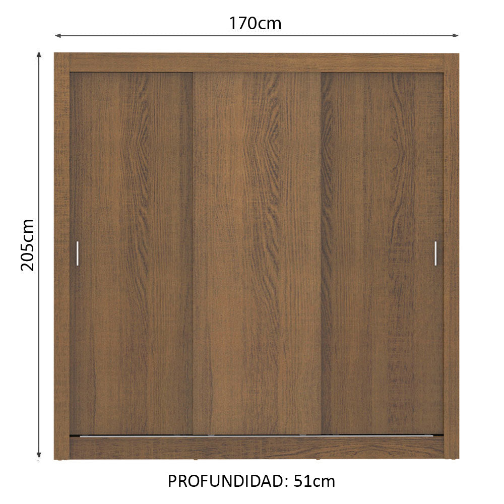 Placard Matrimonial Lyon Plus 3 Puertas Corredizas 4 Cajones Marrón