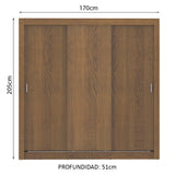 Placard Matrimonial Lyon Plus 3 Puertas Corredizas 4 Cajones Marrón