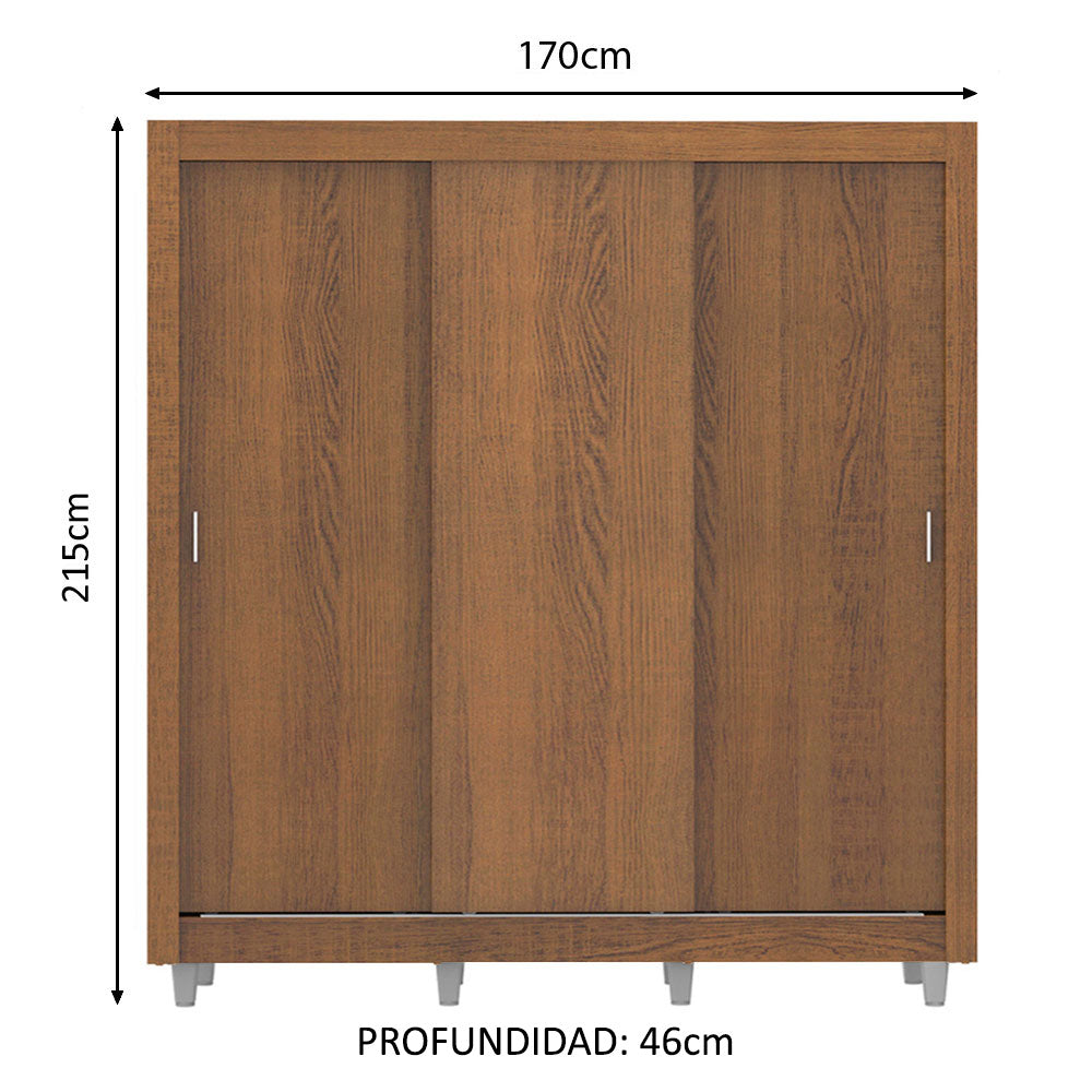 Placard Matrimonial Lyon Plus 3 Puertas Corredizas 4 Cajones con Patas Marrón