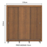 Placard Matrimonial Lyon Plus 170 cm 3 Puertas Corredizas 4 Cajones con Patas Marrón Madesa