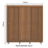 Placard Matrimonial Mónaco 3 Puertas Corredizas con Patas Marrón