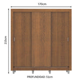 Placard Matrimonial Mónaco 170 cm 3 Puertas Corredizas con Patas Marrón Madesa