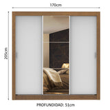 Placard Matrimonial Monaco 3 Puertas Corredizas 1 con Espejo - Marrón/Blanco
