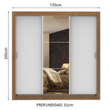 Placard Matrimonial Lyon 3 Puertas Corredizas con Espejo 2 Cajones Marrón/Blanco