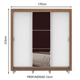 Placard Matrimonial Lyon 170 cm 3 Puertas Corredizas con 1 Espejo 2 Cajones con Patas Marrón/Blanco Madesa
