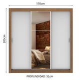Placard Matrimonial Lyon Plus 3 Puertas Corredizas con Espejo 4 Cajones Marrón/Blanco
