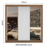 Placard Matrimonial Monaco 3 Puertas Corredizas 2 con Espejo - Marrón/Blanco