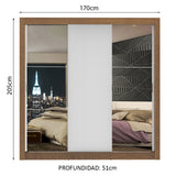Placard Matrimonial Lyon 3 Puertas Corredizas con Espejos 2 Cajones Marrón/Blanco