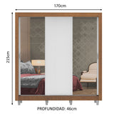 Placard Matrimonial Lyon Plus 3 Puertas Corredizas con Espejos 4 Cajones con Patas Marrón/Blanco