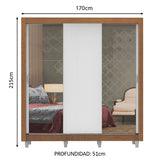 Placard Matrimonial Lyon Plus 170 cm 3 Puertas Corredizas con 2 Espejos 4 Cajones con Patas Marrón/Blanco Madesa