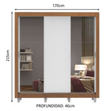 Placard Matrimonial 3 Puertas Corredizas con Espejos con Patas Marrón/Blanco Monaco