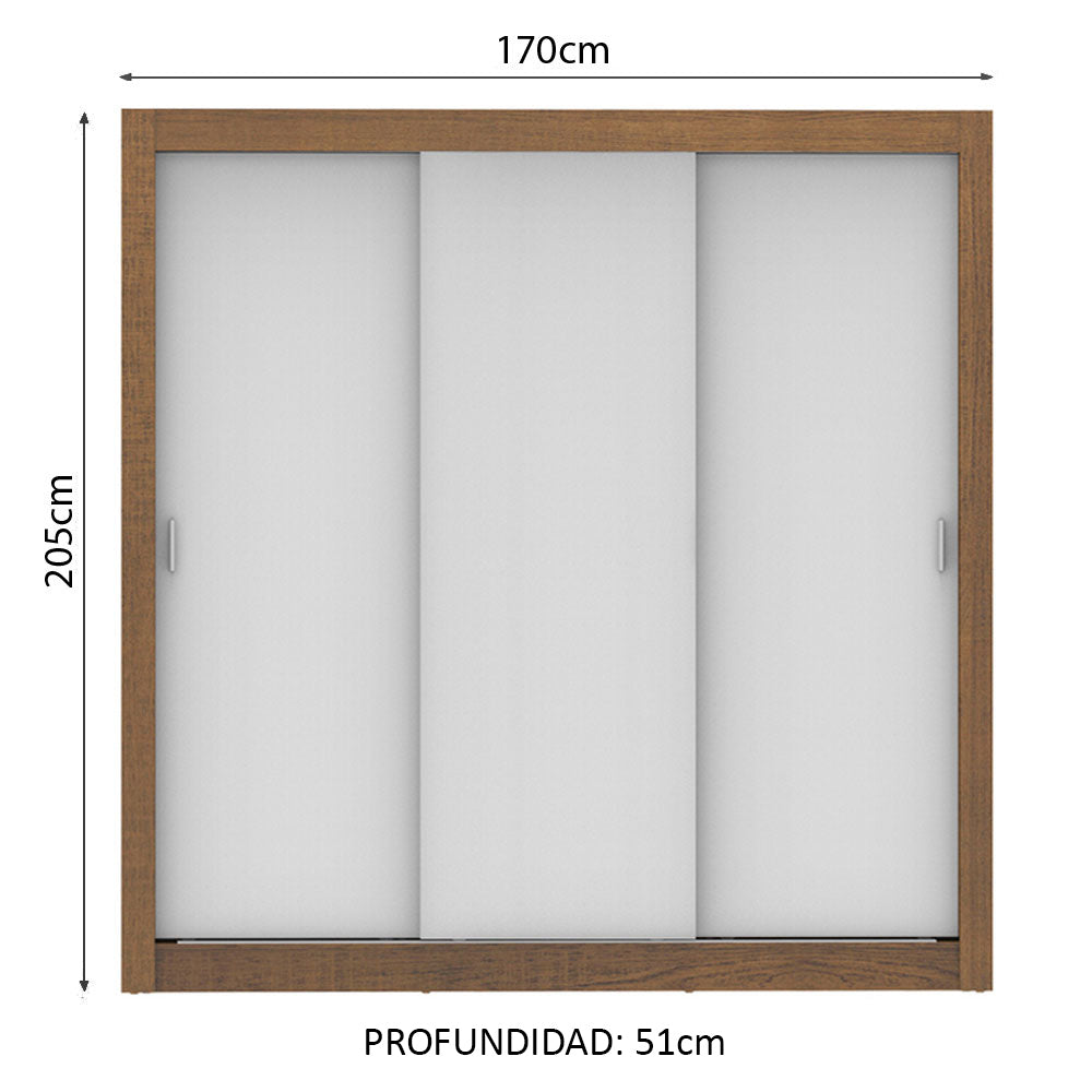 Placard Matrimonial Lyon 3 Puertas Corredizas 2 Cajones Marrón/Blanco