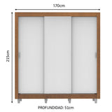Placard Matrimonial Lyon 170 cm 3 Puertas Corredizas 2 Cajones con Patas Marrón/Blanco Madesa