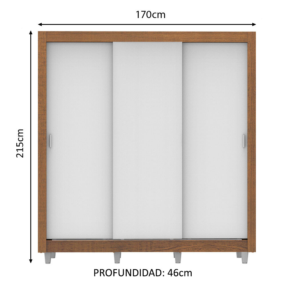 Placard Matrimonial Lyon Plus 3 Puertas Corredizas 4 Cajones con Patas Marrón/Blanco