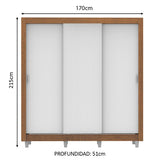 Placard Matrimonial Lyon Plus 170 cm 3 Puertas Corredizas 4 Cajones con Patas Marrón/Blanco Madesa
