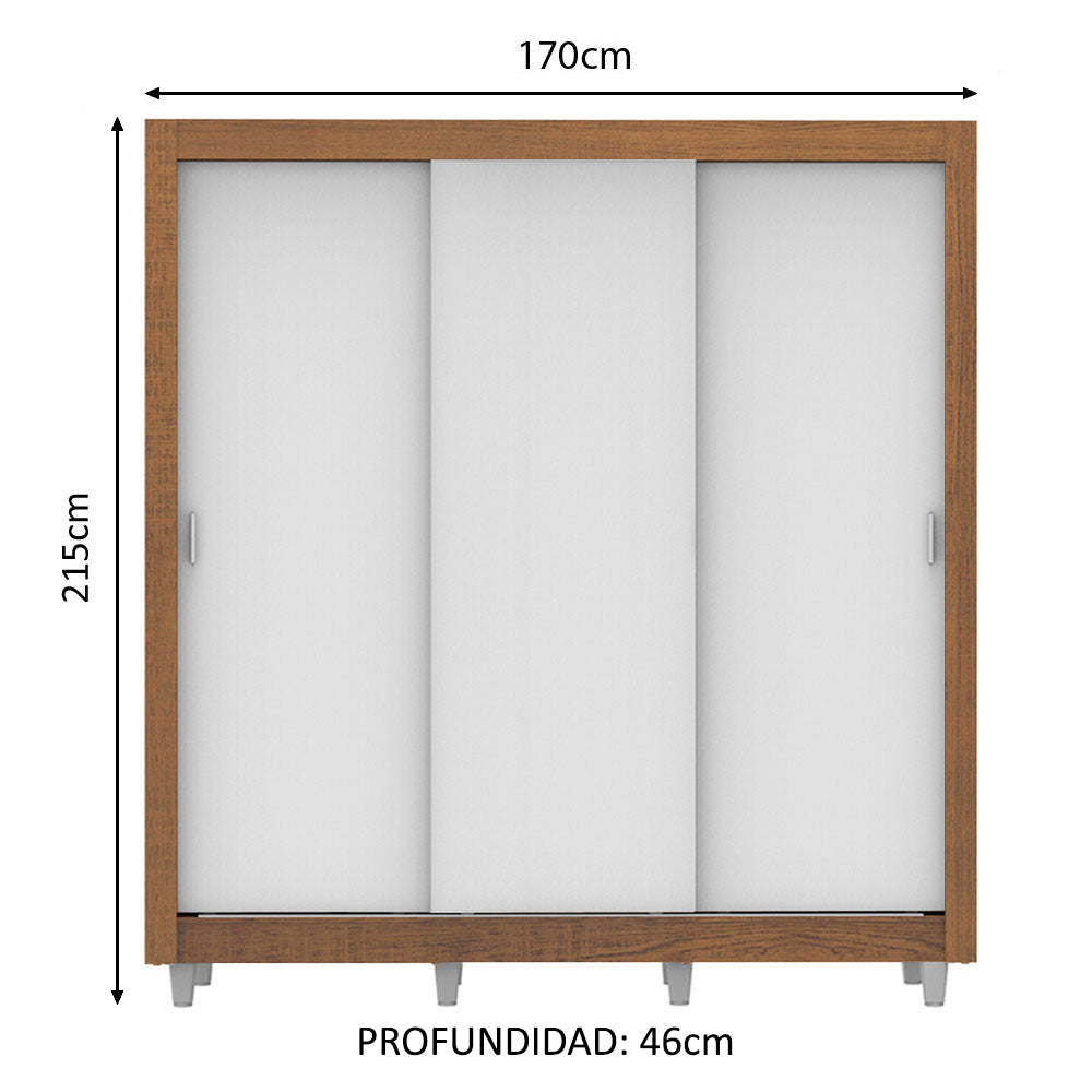Placard Matrimonial Mónaco 3 Puertas Corredizas con Patas Marrón/Blanco